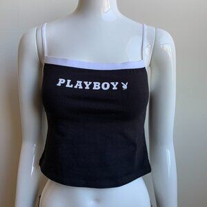 playboy bunny black & white cotton logo lingerie top camisole
